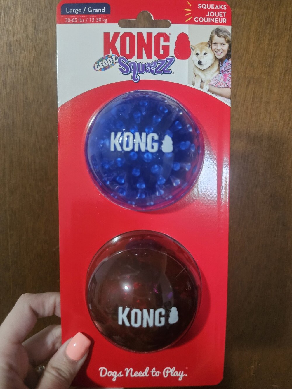 NIB Set Of 2 Balls KONG Geodz Squeezz Balls Dog Toy Duo Size Large Squeaks